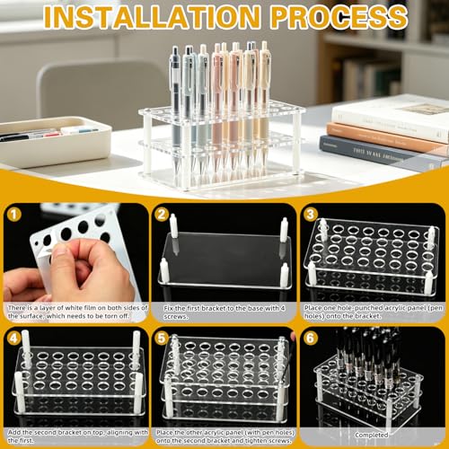 Acrylic Pen Display Holder, 32-Slots Pencil Display Stand Clear Paint Brush Holder Rack Organizer for Pens Pencils Artist (32)