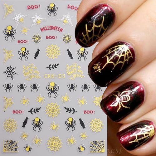 12 Sheets Halloween Nail Stickers for Nail Art,3D Self-Adhesive Nail Decals - color: Halloween Golc
