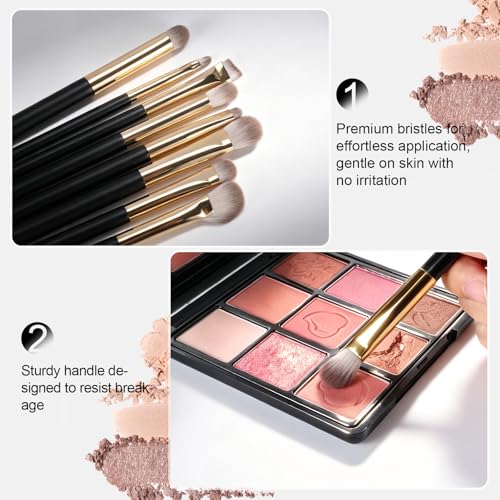 Eye Makeup Brush Set 8Pcs, Blending Eyeshadow Brushes for Beginners, Black - color: Black-8