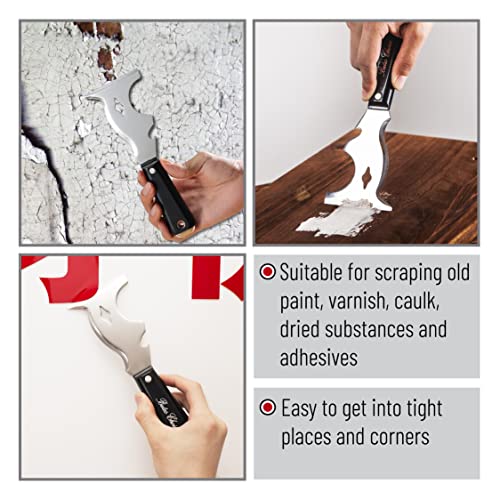 Bates- Paint Scraper, 10-in-1 Painter’s Tool, 3 Pack, Sharp Beveled Blade & Strong Handle, Hammer End, Multi-Use Paint Scraper for Wood, Caulk, Adhesive, Varnish Removal, Putty Knife & Spackle Tool - color: Black, size: 3 Pack