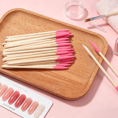 40Pcs Disposable Sanding Sticks for Plastic Models & Manicure, Double Headed Natural Wooden Cuticle Pusher File Pumice Stone Fine Detailing Tool - color: Pink