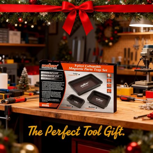 HORUSDY 3-Piece Magnetic Parts Tray Set, Tool Trays for Storage Organizer Screw, Bolts, Washers, Nuts and Small Tools. Tool Gifts for Men, Black - color: 3-piece Magnetic Tray - Collapsible Black