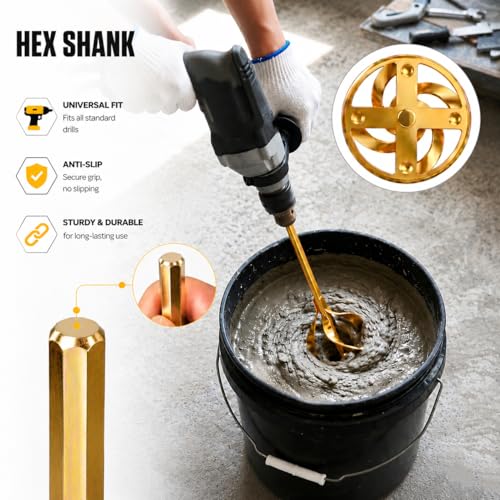Paint Mixer for Drill - 15.75" Spiral Mixer Paddle for 1-5 Gallon Buckets - color: Gold-1pcs