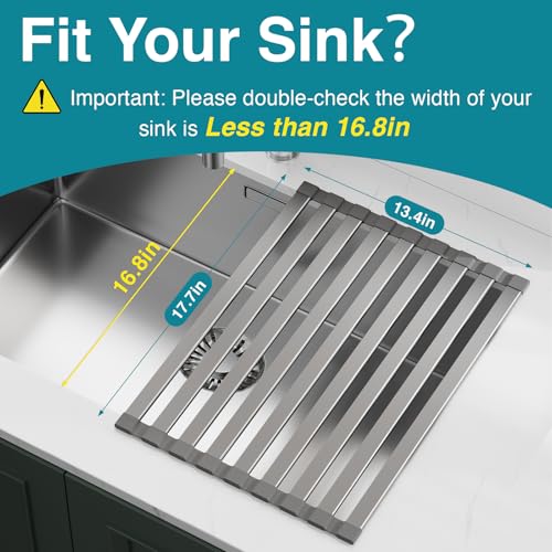 COOL-ANGLE Aluminum Roll Up Dish Drying Rack, 17.7x13.4 Inches, Matte Gray - size: Rectangle 17.7'' x 13.4''