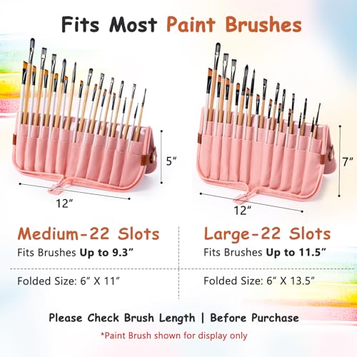Paint Brush Holder Case for Artists, 22-Slot Paint Brush Case Pop-Up Stand - color: Pink, size: Medium 6*11"