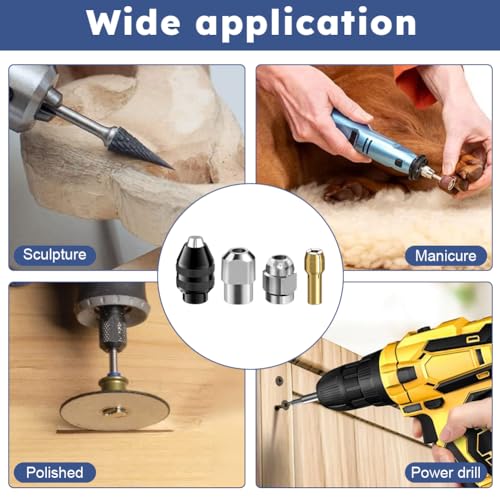 EMVANV 28pcs/set Drill Chuck Collet for Dremel, 1/32 To 1/8inch Drill Chuck Collet Set, with 2pcs British 4486 3-jaw chuck, Chuck Shank Rotary Tool Quick Change Adapter