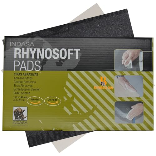 Indasa Rhynosoft Foam Sanding Pads - 4.5" x 5.5",Hook and Loop, 120 Grit, Plusline, Flexible, Tear-Resistant, Ideal for Automotive, Wood, & Finishing (Pack of 20 Pads) - size: 120-Grit 20 Pads Plusline