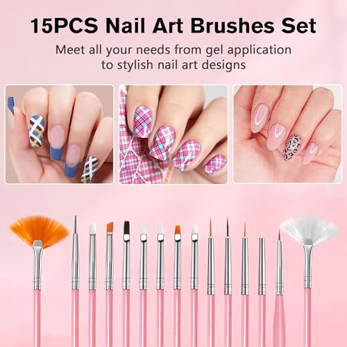 Nail Art Brushes, 23Pcs Set Nail Art Tools, including 2 Way Nail Art Sculpture Pen Dotting Pen Tools, Nail Art Brushes with Nail Brush Brackets, Resin Nail Art Palette for Nail Art DIY Tools (Pink)