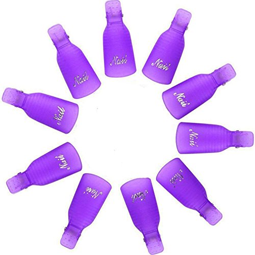 HiMo 10PC Plastic Acrylic Nail Art Soak Off Cap Clip UV Gel Polish Remover Wrap Tool (PURPLE) - color: PURPLE