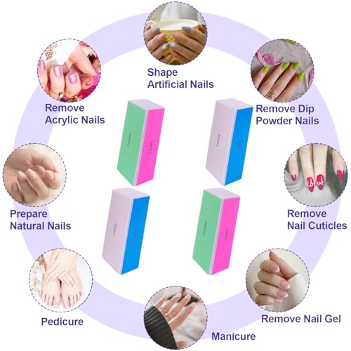 4 Way Nail Buffer Block (4 Pcs), Nail Shine Buffers Blocks Files for Natural and Acrylic Nails Smoother Buffing Block Polisher Fingernail File Buffer 120/240/600/3000 Grit for Buffing Shinning