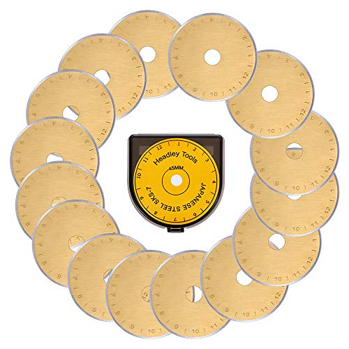 HEADLEY TOOLS Titanium Coated 45mm Rotary Cutter Blades 15 Pack Fits Olfa, Fiskars, Replacement Rotary Blade for Arts Crafts Quilting Scrapbooking Sewing, Sharp and Durable - size: 45mm 15pcs (Titanium Plating)