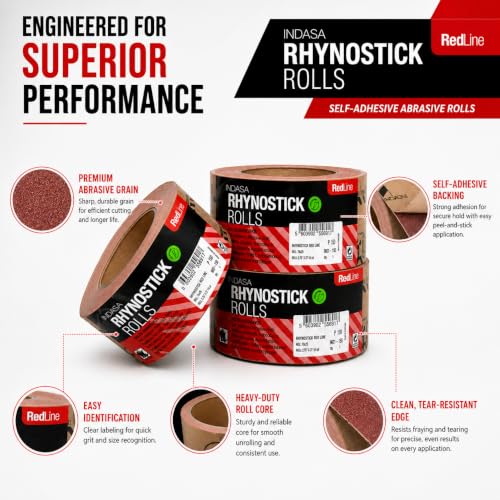 Indasa 2.75" PSA Sandpaper Roll - 27 Yard Rhynostick 500-Grit Long Continuous Roll, Self-Adhesive Stickyback Sand Paper for Woodworking, Automotive, Metal (Aluminum Oxide Plus Lubricant) - size: 500-Grit Aluminum Oxide Plus Lubricant