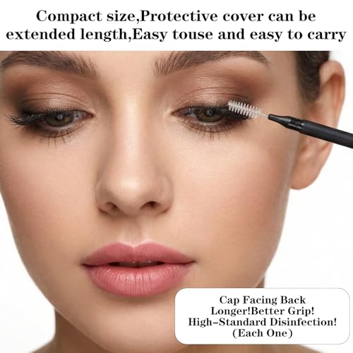 Hecila 100 Pcs Micro Eyebrow Brush with Cap Braces Brush for Cleaner Eyebrow Spoolie Brow Eyelash Lamination Brushes Lash Lift Tool for Brows and Lashes Comb Extensions