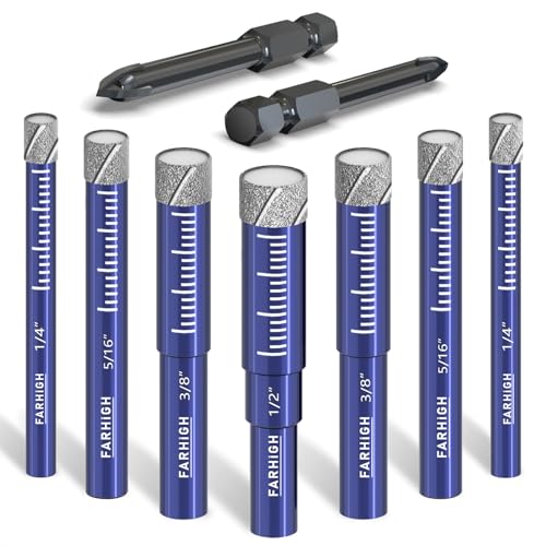 9 Pcs Diamond Drill Bit Set,1/4",5/16",3/8",1/2", Ceramic, Tile Drill Bits