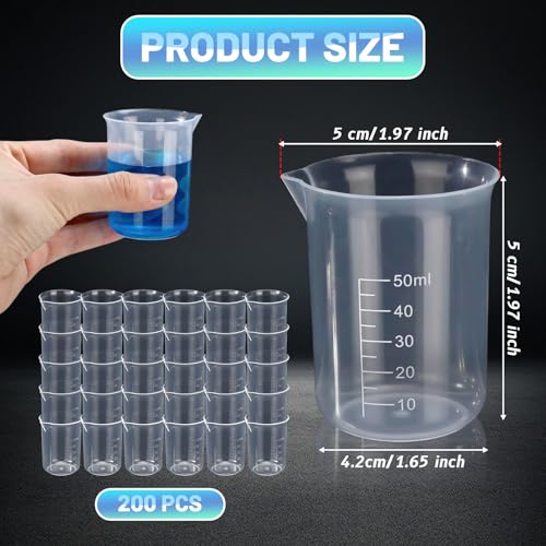 Tatuo 200 Pack Plastic Measuring Cups 1.7oz/50ml, Clear Graduated Beakers
