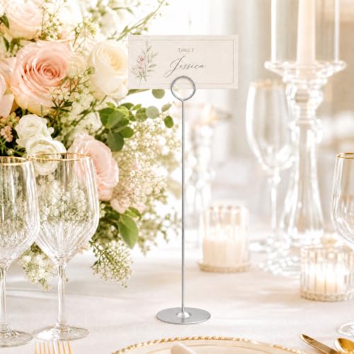12 Inch Matte Silver Steel Place Card Holder,16 Pack Table Number Holder - color: Matte Silver Round 16PK