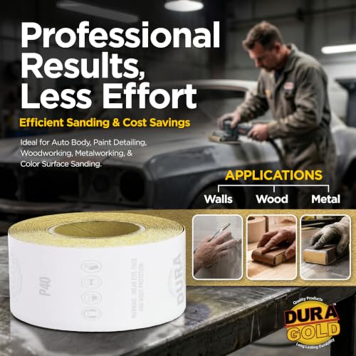 Dura-Gold Gold PSA Longboard Sandpaper, 40 Grit, 20 Yard Roll, 2-3/4" Wide - size: 40-Grit
