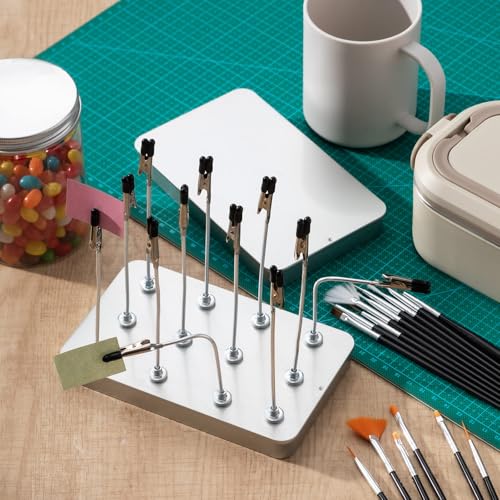 Nuanchu 2 Pcs Painting Stand with 24 Alligator Clips 15 Brushes, Silvery - color: Silvery