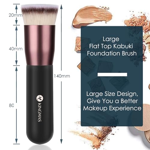KINGMAS Flat Top Foundation Brush, Premium Kabuki Makeup Brush for Liquid, Blending, Cream, Powder,Blush Buffing Stippling Face Makeup Tools (Black, A (Flat Top)) - size: 1 Count (Pack of 1), style: A (Flat Top)