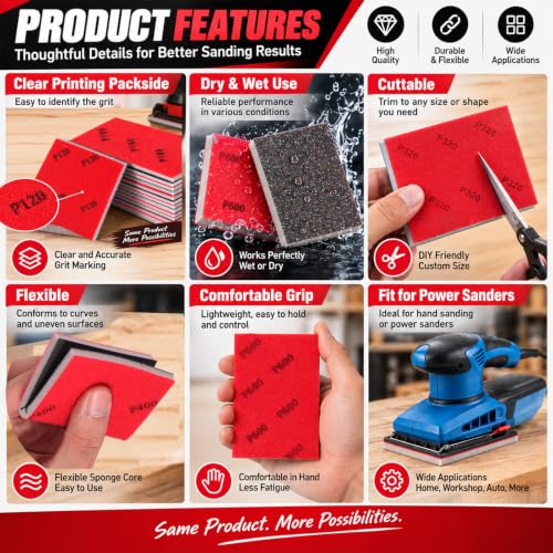 24 Pcs 180 Grit Sanding Sponges, Wet Dry Sanding Blocks for Polishing - size: 24 PCS-180 Grit