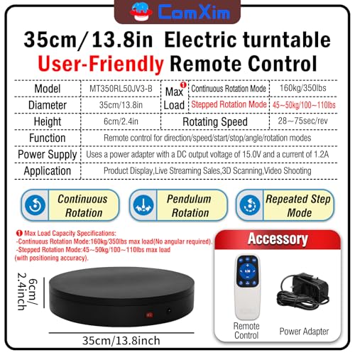 13.8Inch/35cm Remote 360 Rotating Platform,400lbs Capacity Electric Motorized Turntables, Motorized Rotating Display Stand Photography Turntable motorized lazy susan Heavy Duty Turntable for Photography,3D Scanner - size: 13.8inch/White/400Lbs Load