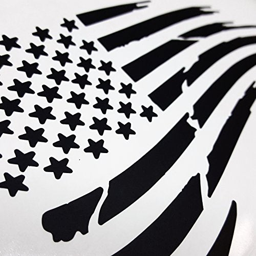 Pair Distressed USA American Flag Decal Die-Cut Grunge Subdued Tattered Military (Matte Black) - color: Matte Black