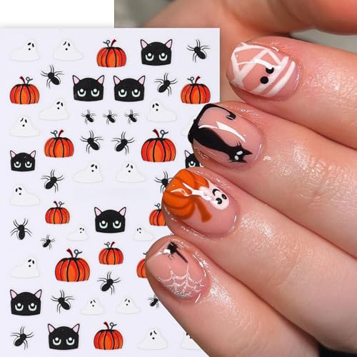 8Pcs Halloween Nail Art Stickers Decals Cute Ghost Pumpkin 3D Self Adhesive Nail Decals Flower Spooky Mushroom Ghost Nail Design Pumpkin Cats Spider Bats French Manicure Supplies for Women Nail Decor - style: bats