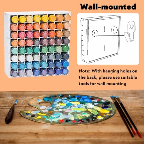 64 Grids Craft Paint Storage Organizer, Wall-mountable Paints Holder, Stackable Paint Bottle Rack Stand for 2oz Acrylic Craft Paints