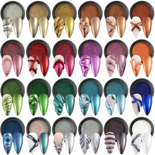 Fcozpjk 24 Colors Chrome Nail Powder Set Metallic Mirror Effect for Nails - color: Chrome Set