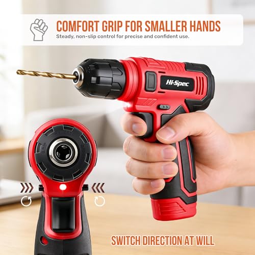 Hi-Spec 8V USB Power Drill Driver Bit Set with Hanging Kit for DIY, Red - color: Red