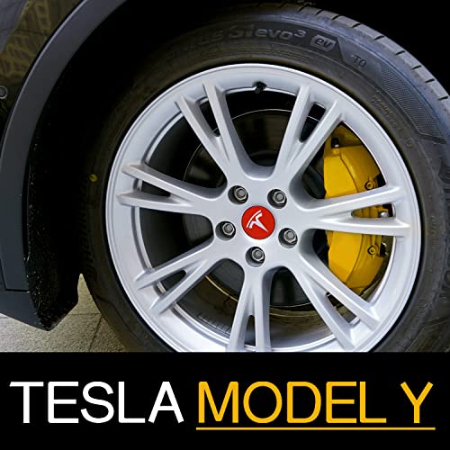 Yellow Brake Caliper Covers Compatible with Tesla Model Y Accessories，Mode Y Long Range 2020-2026, 19 20 Inch Wheel Hub Front and Rear Brake Caliper Covers - color: Yellow