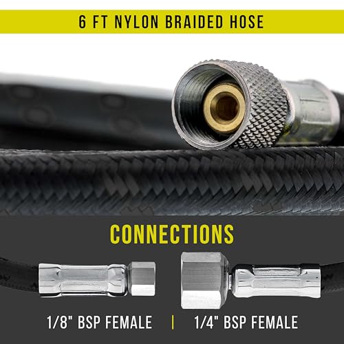 Master Airbrush Premium 6 Foot Nylon Braided Airbrush Hose - size: 6' (1/8" & 1/4" Fittings)