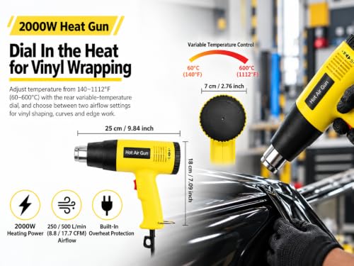Vinyl Wrap Kit with 2000W Heat Gun, Car Wrap Kit and Window Tint Tools - color: yellow&black