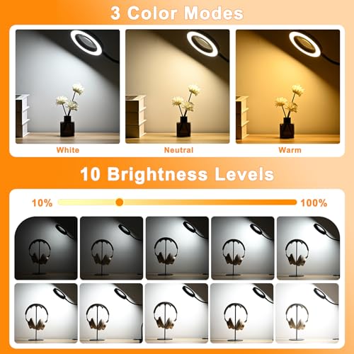 10X Magnifying Glass with Light, 2 in 1 Magnifying Desk Lamp Timer - color: Black-95mm