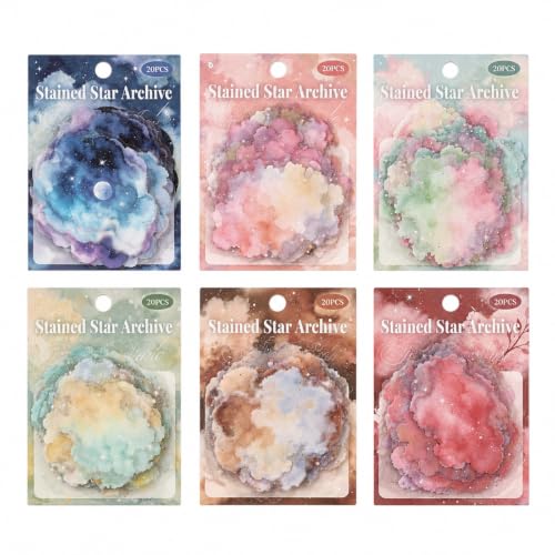 120 Pcs Watercolor Cloud PET Stickers, Aesthetic Gradient Decals - color: Record of Stained Stars