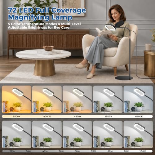 15X Magnifying Floor Lamp, Gooseneck Magnifier for Seniors Knitting Crafts - size: Extra Large
