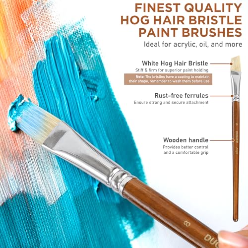 DUGATO Short Handle Artist Paint Brush Set, 10-Piece Hog Hair Bristle - color: Brown