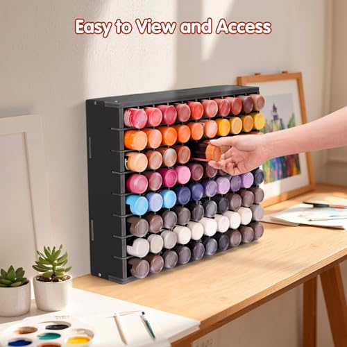 Krafetto 80-Grid Paint Organizer for 2 Oz Bottles, Wall Mount, Black - color: 1pc black paint rack
