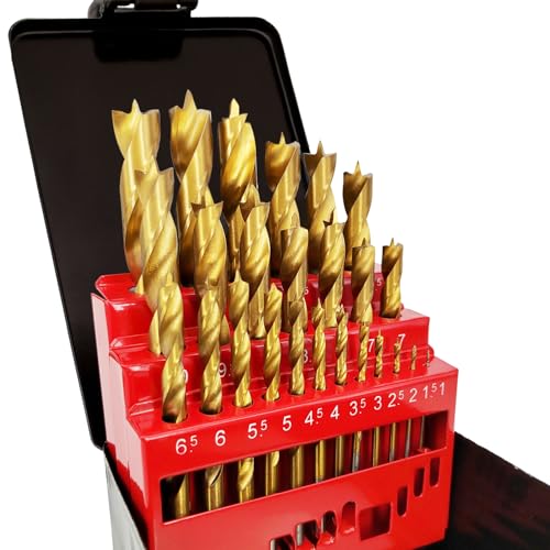25-Piece HSS Titanium Brad Point Wood Drill Bit Set, Metric 1-13mm - style: 25PC Brad Point