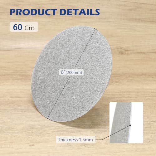 SCOTTCHEN Diamond Grinding Disc, 8” (200mm),No Center Hole,Flat Lap Disk Polishing Discs -60 Grit,Sanding Grinding Disc for Gemstone, Tile, Porcelain, Glass & Metal Polishing - style: 60grit