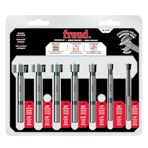 Freud PB-107B: 1/4" to 1" (Dia.) 7 Pcs. Forstner Bit Set - style: B Precision Shear 7 Piece 1/4 Inch to 1-Inch Serrated Edge Forstner Drill Bit Assortment