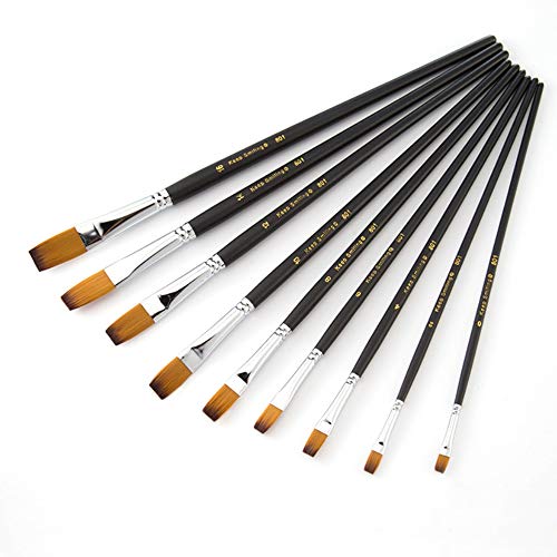 9 Pcs Flat Large Paint Brushes Set, Synthetic Hair, Long Handle - size: Flat (Long Handle)