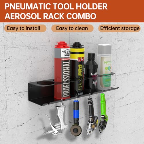 Wall Mounted Pneumatic Tool Holder/Aerosol Rack Combo, for Garage Workspace