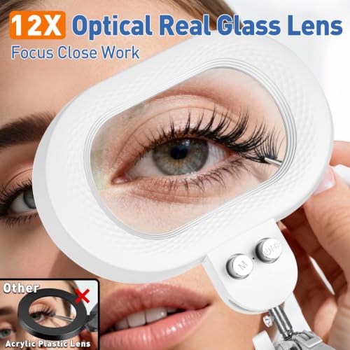 Floor Magnifying Glass with Light, 4 Wheel Stable Stand Base 12X - color: White