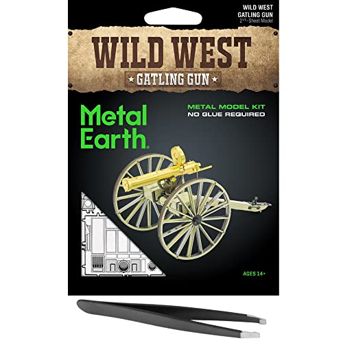 Metal Earth Fascinations Wild West Gatling Gun 3D Metal Model Kit Bundle with Tweezers