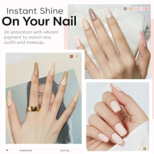modelones Nude Gel Nail Polish Set, 6 Colors Glitter Neutral Pink Gold - color: A Neutral Chic