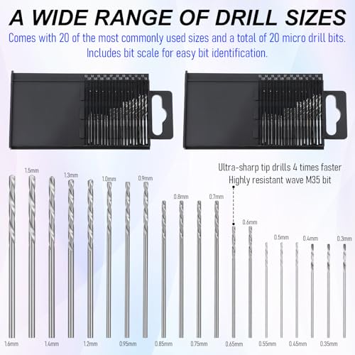 40 PCS Mini Micro Drills Bit Set 0.3-1.6mm Small Drill Bits for Drill, Jewelry Drills Bits Hss Tiny Bit Small Shank Full-Ground Twist High Speed Steel Boards Tiny DIY Kit Rotary Hand Tools
