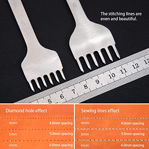 WUTA Leather Hole Punch Tool Pricking Iron Hole Puncher 3mm 1/2/4/6 Prong Tooth Lacing Diamond Stitching Chisel Set for DIY Leather Craft Kits (Silver) - color: Silver, size: 1nd 3mm 1/2/4/6