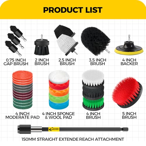 Holikme 30Piece Drill Brush Attachment Set - Power Scrubber Cleaning Kit - color: Black