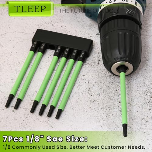 7Pcs 1/4" Hex Head Allen Wrench Drill Bits, SAE 1/8", 4" Long Hex Key Drill Bit Set, Magnetic Tips Screwdriver Socket Bit Set for Ikea Type Furniture (S2 Steel), 100MM Black - size: Set 13: 1/8"